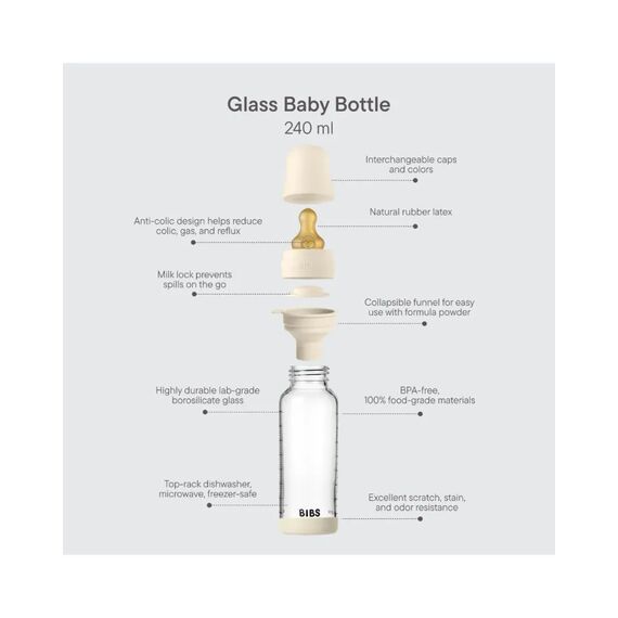 BIBS Μπιμπερό Γυάλινο με Θηλή Latex Baby Blue 240ml 5020231 - Μπιμπερό στο Oneirokosmos