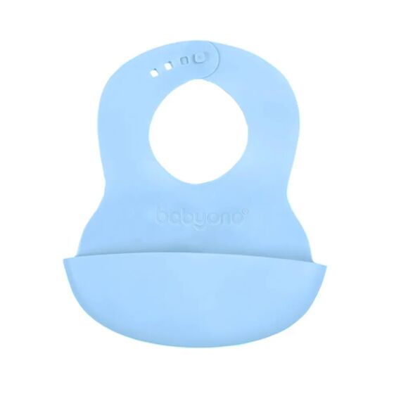 BabyOno σαλιάρα σιλικόνης 6m+ με θήκη περισυλλογής τροφής Blue BN835/05 - Σαλιάρες Πλαστικές - Σιλικόνης στο Oneirokosmos