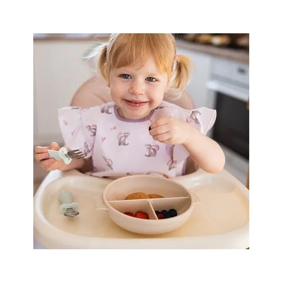 Babyono Πιάτο σιλικόνης με 3 θέσεις, καπάκι & βάση με βεντούζα Μπεζ BN1661/03 - Σετ Φαγητού, Μπολάκια, Πιατάκια Φαγητού στο Oneirokosmos