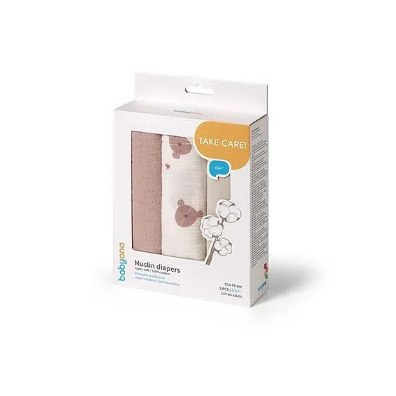BabyOno Σετ Βαμβακερές μουσελίνες 70x70 cm  3 τμχ BN828/03 - Πάνες-Λαβέτες-Σελτέδες στο Oneirokosmos