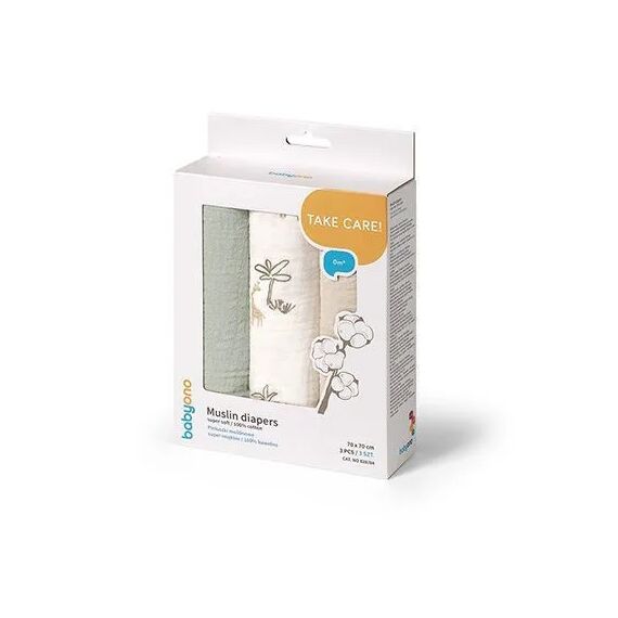 BabyOno Σετ Βαμβακερές μουσελίνες 70x70 cm  3 τμχ BN828/04 - Πάνες-Λαβέτες-Σελτέδες στο Oneirokosmos