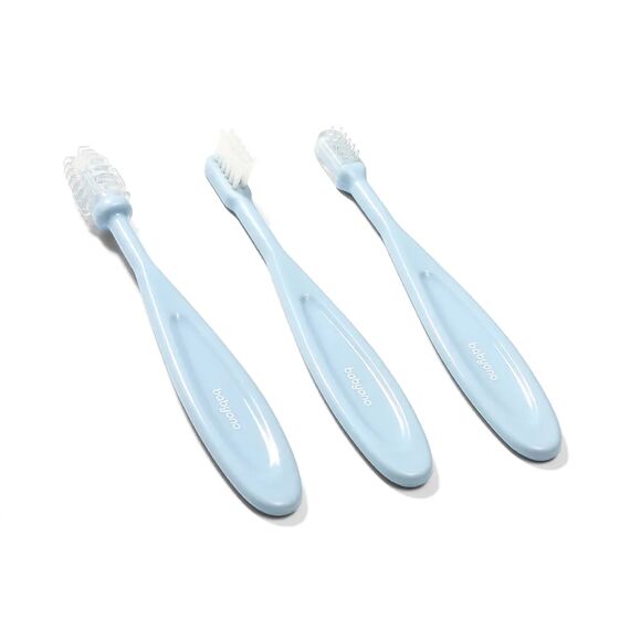 BabyOno Σετ 3 οδοντόβουρτσες από 3 μηνών - Μπλε BN550/02 - Προϊόντα υγιεινής φροντίδας στο Oneirokosmos