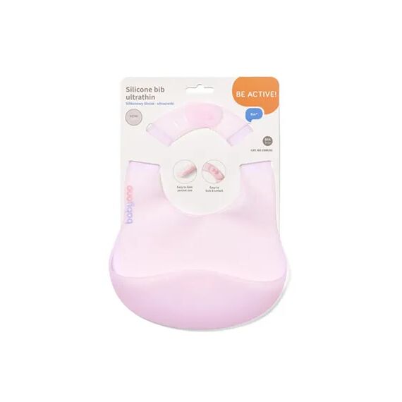 BabyOno Σαλιάρα σιλικόνης 6m+ με θήκη περισυλλογής τροφίμων Pink BN1598/02 - Σαλιάρες Πλαστικές - Σιλικόνης στο Oneirokosmos