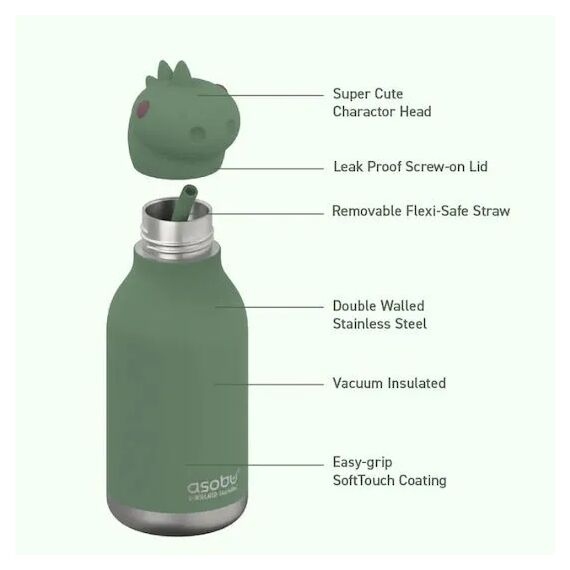 Asobu Μπουκάλι Θερμός Bestie Dinosaur 460ml SBV44 - Θερμός & Ισοθερμικά Προϊόντα στο Oneirokosmos